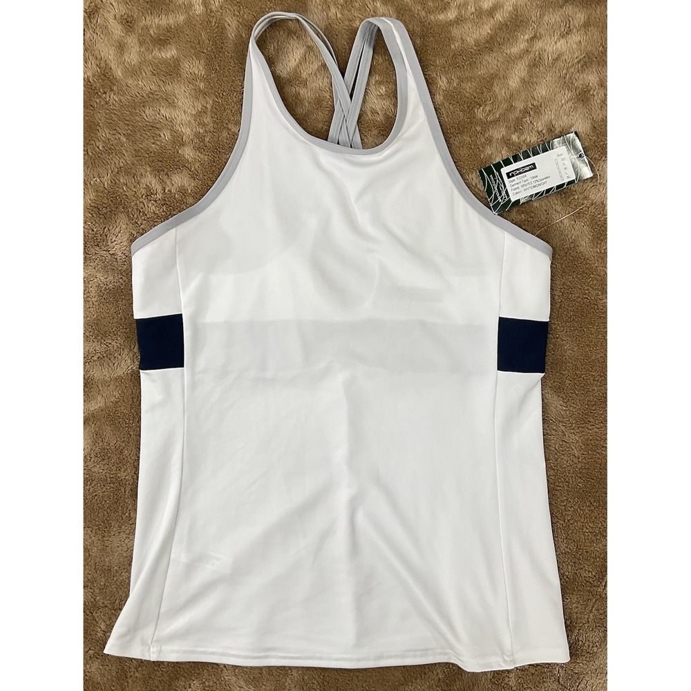 Inphorm Tank Top Womens Small White W/blue Stripe Strappy Activewear Tennis 482